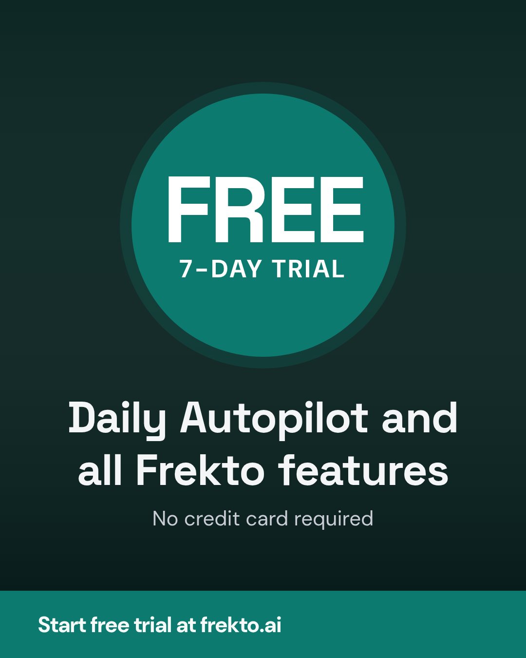 Daily Autopilot and all Frekto features — Stop writing social posts every day. Daily Autopilot generates one on-brand post automatically, designs it, and schedules it across your…