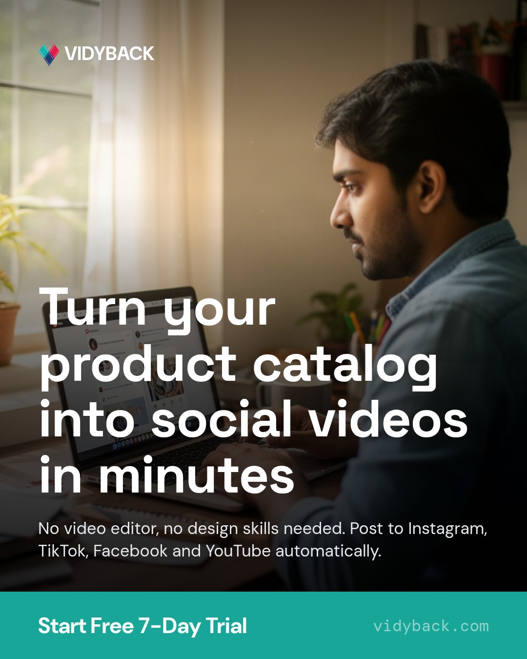 Turn your product catalog into social videos in minutes — Your products are already your content. VidyBack converts them into branded videos automatically, across all your…