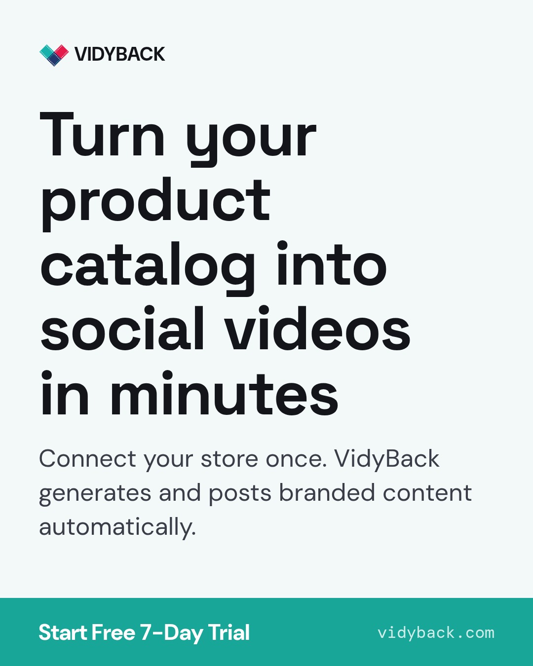 Turn your product catalog into social videos in minutes — Stop manually creating social posts. Connect your Shopify, WooCommerce, or Etsy store and VidyBack turns your products…