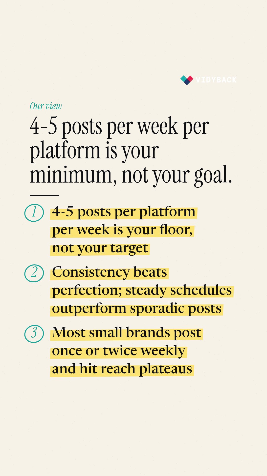 How often should small brands post product videos each week. Angle: We think 4-5 posts per platform per week i — 4 to 5 posts per week per platform is your floor, not your goal.…